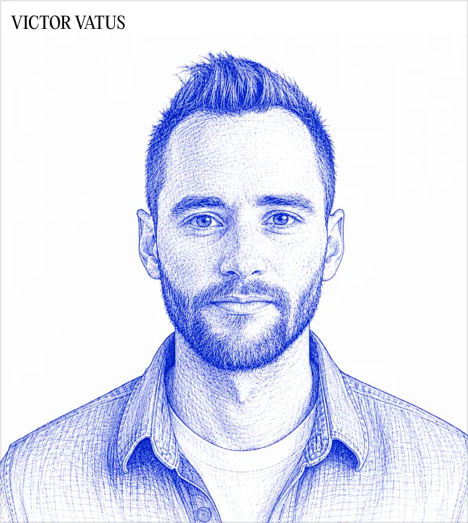 Victor Vatus, founder of Sell Me This Pen (pen-sketch portrait)